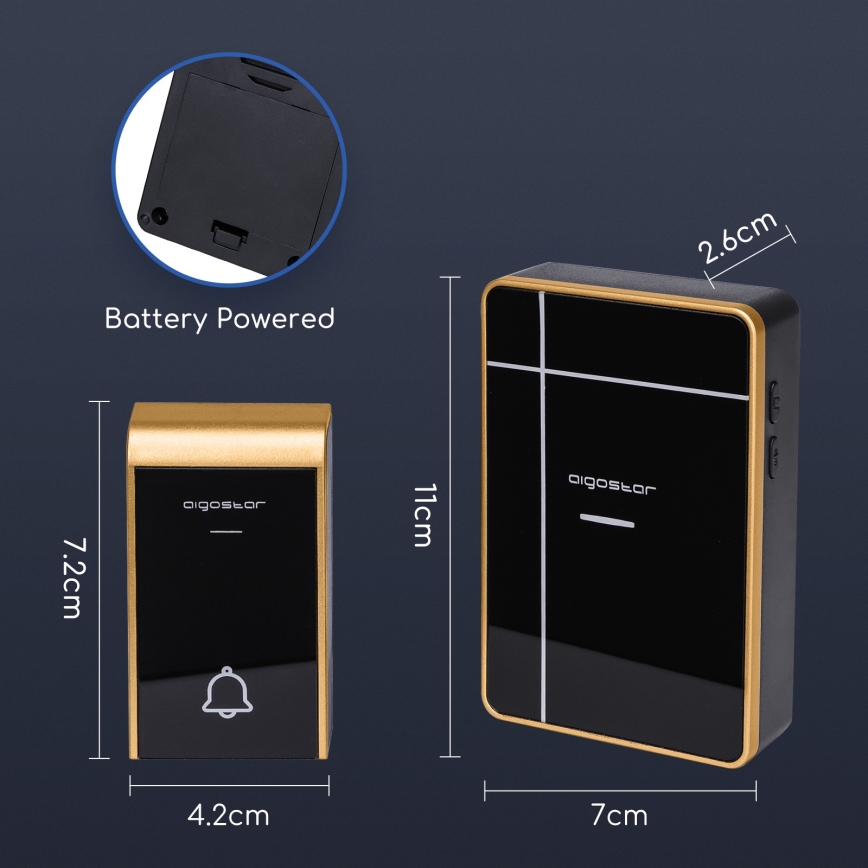 Aigostar - НАБОР 2x Беспроводной дверной звонок 3xAA/12V IP44 черный