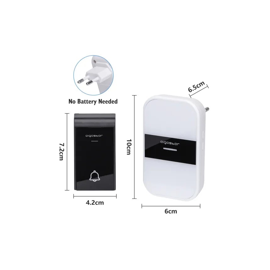 Aigostar - НАБОР 2x Беспроводной дверной звонок в розетку 230V/12V IP44 белый/черный