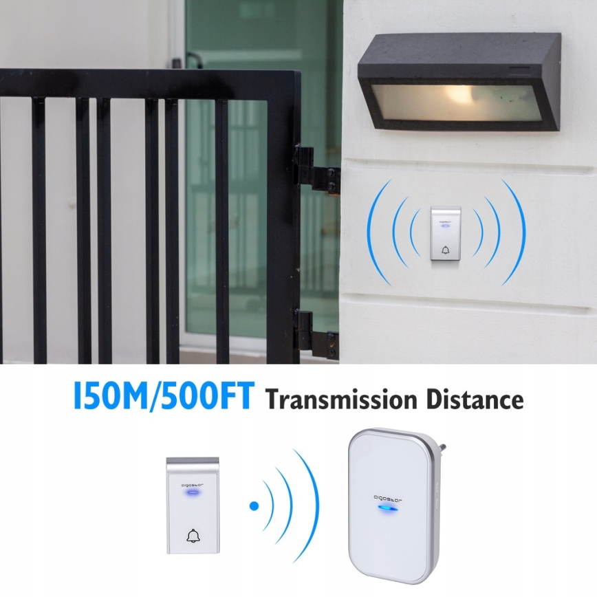 Aigostar - НАБОР 2x Беспроводной дверной звонок в розетку 230V IP44 белый