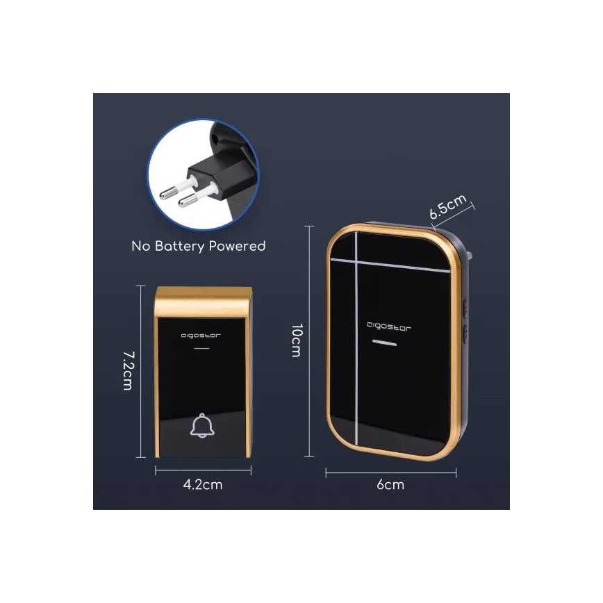Aigostar - НАБОР 2x Беспроводной дверной звонок в розетку 230V/12V IP44 черный/медный
