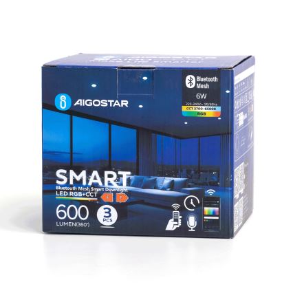 Aigostar - НАБОР 3х Светодиодный встроенный RGB-светильник с регулированием яркости MESH LED/6W/230V 2700K-6500K диаметр 11,5 см