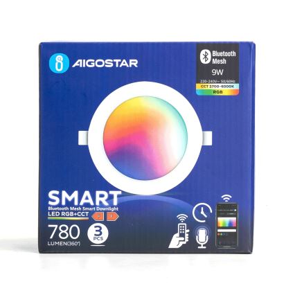 Aigostar - НАБОР 3x Светодиодный встроенный RGB-светильник с регулированием яркости MESH LED/9W/230V 2700K-6500K диаметр 14,5 см