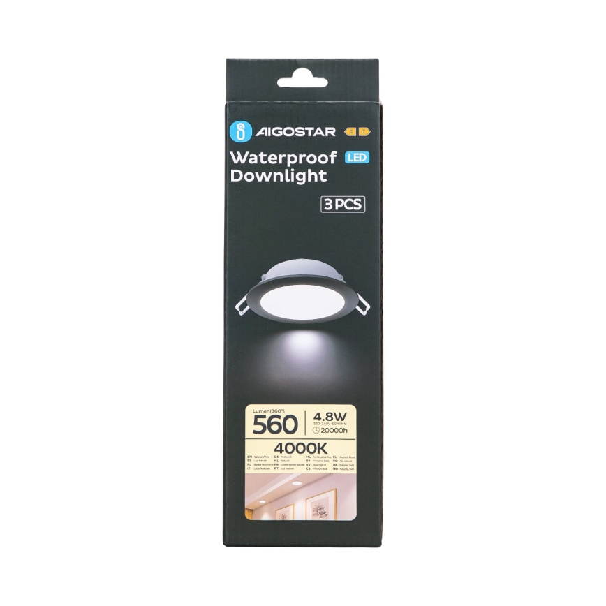 Aigostar - НАБОР 3x Светодиодный встроенный уличный светильник LED/4,8W/230V 4000K IP65 черный