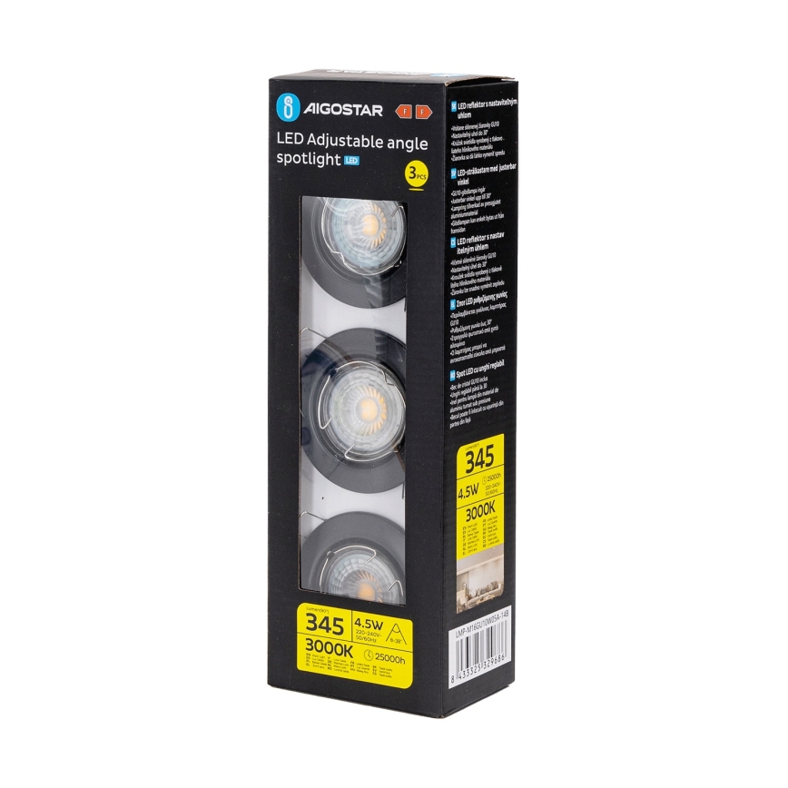 Aigostar - Набор из 3 LED встраиваемых светильников 1xGU10/4,5Вт/230В 3000К черный