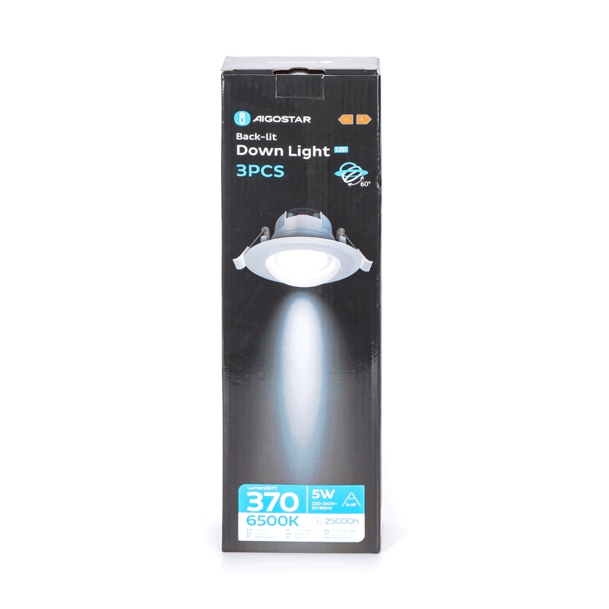 Aigostar - Набор из 3 встраиваемых потолочных LED-светильников LED/5W/230V 6500K, диаметр 8,5 cm, белый