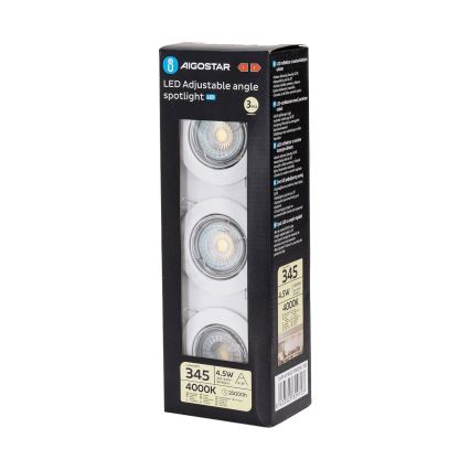 Aigostar - набор из 3 встраиваемых потолочных LED‑светильников с цоколем GU10, 4,5 Вт, 230 В, 4000 К, белый