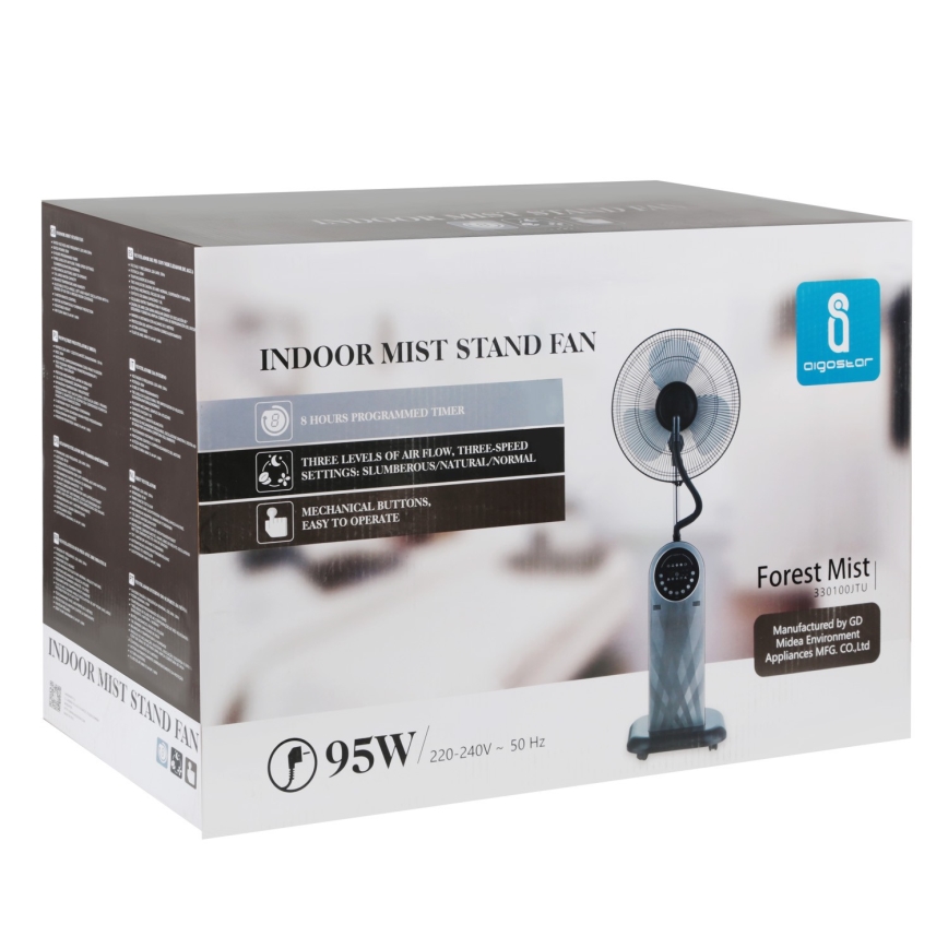 Aigostar - Напольный вентилятор с эффектом тумана MIST 95W/230V + дистанционное управление