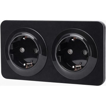 Aigostar - Настенная розетка с рамкой 2-местная SCHUKO 250V/16A чёрная