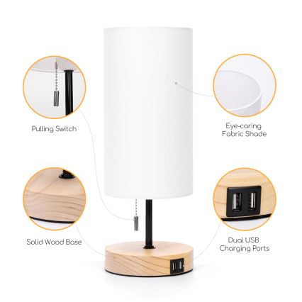 Aigostar - Настільна лампа з USB-портом 1xE27/40W/230V бежевий