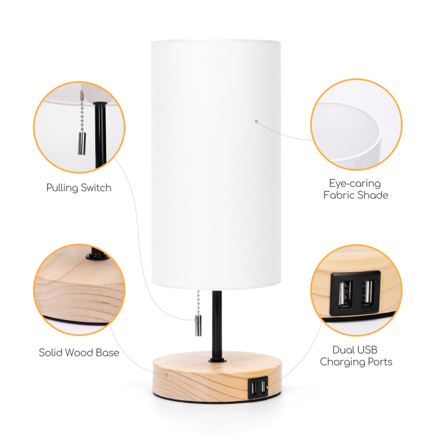 Aigostar - Настільна лампа з USB-портом 1xE27/40W/230V бежевий