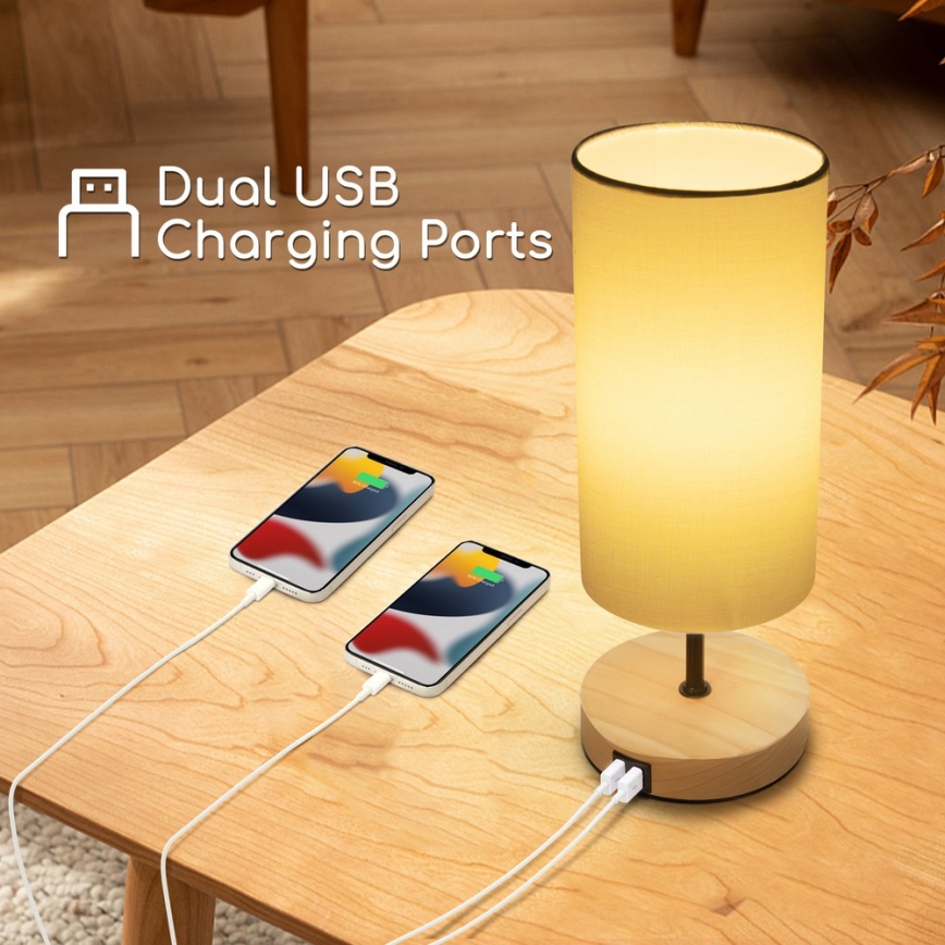 Aigostar - Настільна лампа з USB-портом 1xE27/40W/230V бежевий
