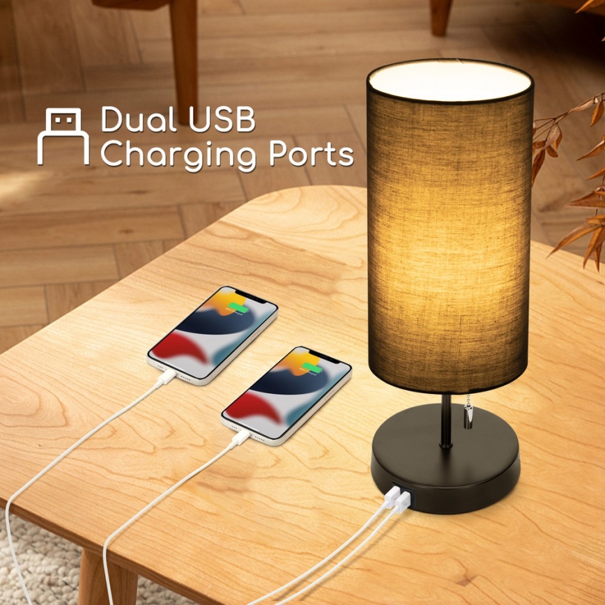 Aigostar - Настільна лампа з USB-портом 1xE27/40W/230V чорний