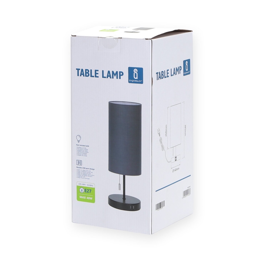 Aigostar - Настільна лампа з USB-портом 1xE27/40W/230V чорний