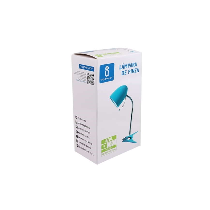 Aigostar -  Настільна лампа з затискачем 1xE27/11W/230V синій/глянцевий хром