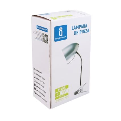 Aigostar -  Настільна лампа з затискачем 1xE27/11W/230V срібний/глянцевий хром