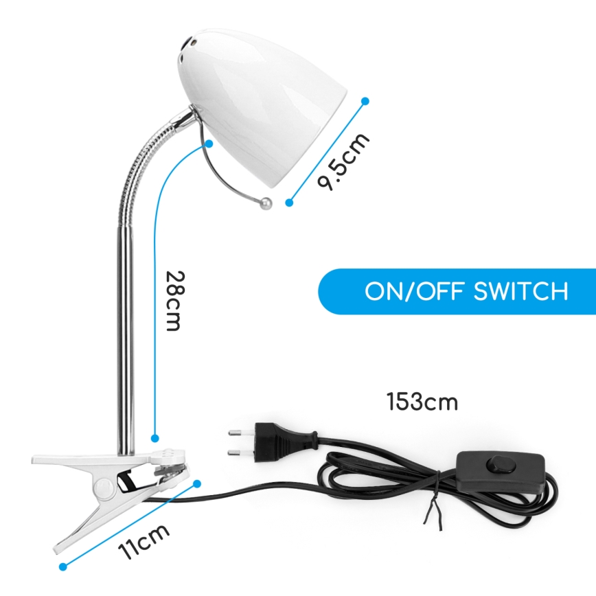 Aigostar -  Настільна лампа з затискачем 1xE27/11W/230V білий/глянцевий хром