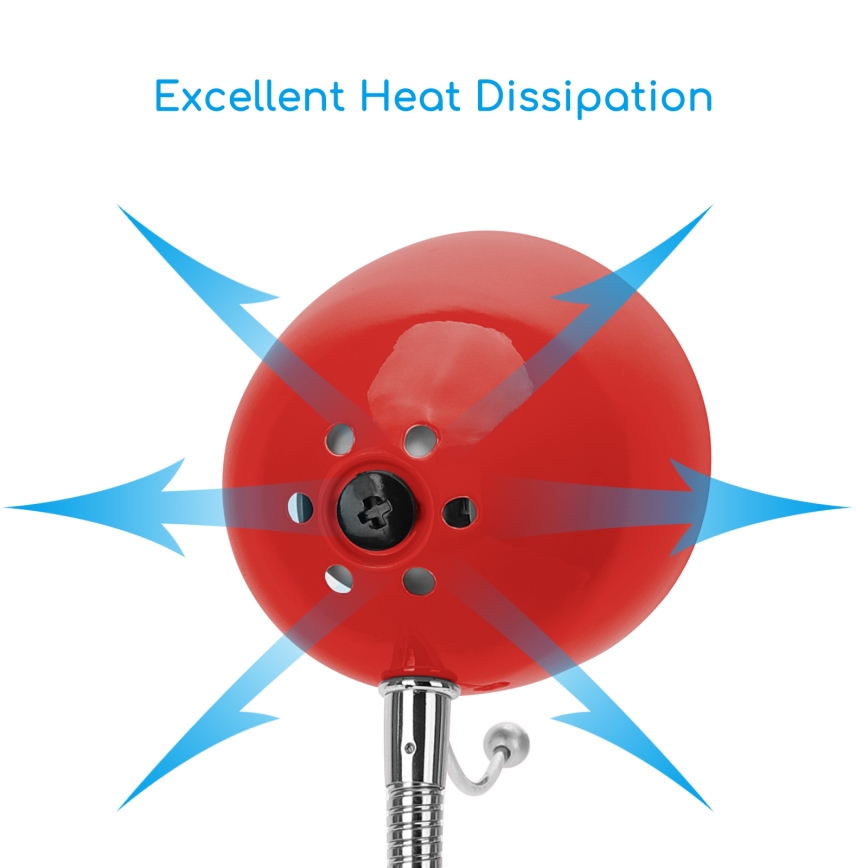 Aigostar - Настільна лампа з затискачем 1xE27/11W/230V червоний/глянцевий хром