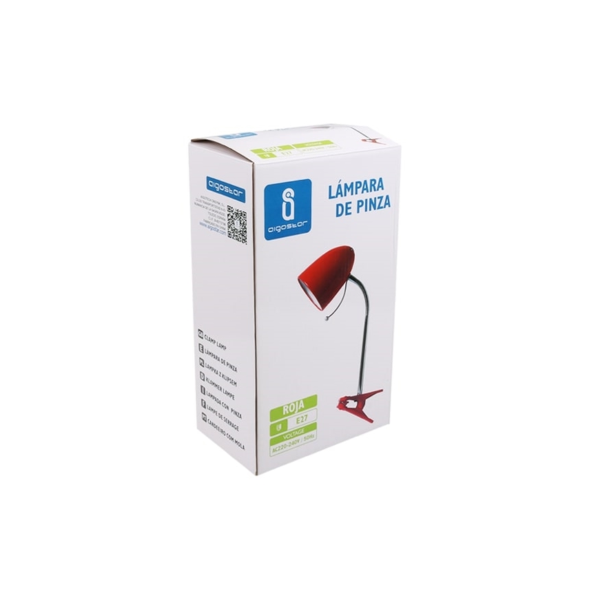 Aigostar - Настільна лампа з затискачем 1xE27/11W/230V червоний/глянцевий хром