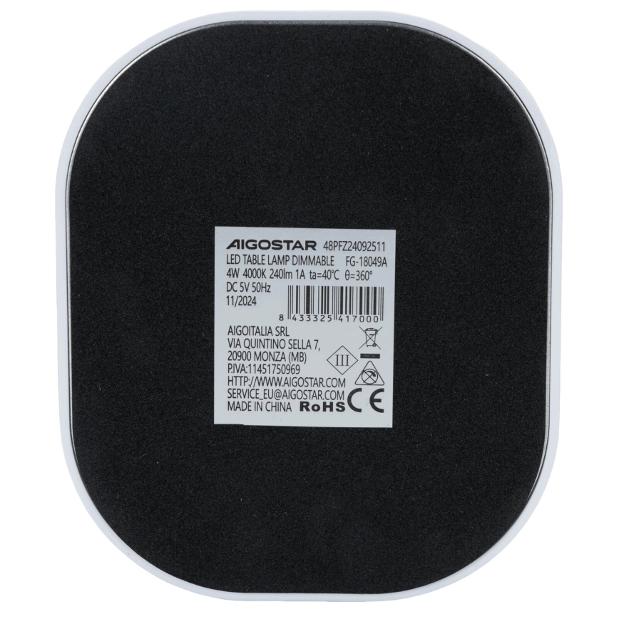 Aigostar - Настільна LED лампа з регулюванням яскравості LED/4W/5V 4000K