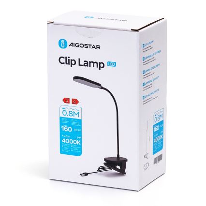 Aigostar - Настільна LED лампа з регулюванням яскравості з затискачем LED/2,5W/5V чорний