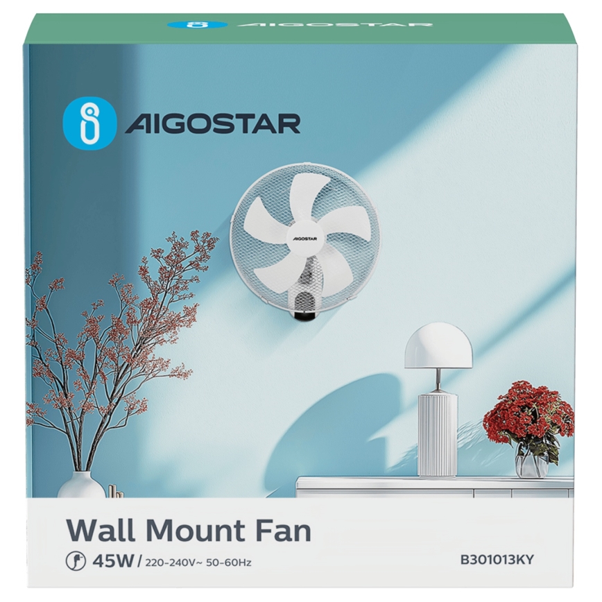 Aigostar -  Настінний вентилятор 45W/230V білий + пульт дистанційного керування
