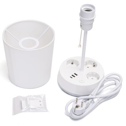 Aigostar - Настольная лампа с розетками и USB-портами 1xE27/60W/230V белая