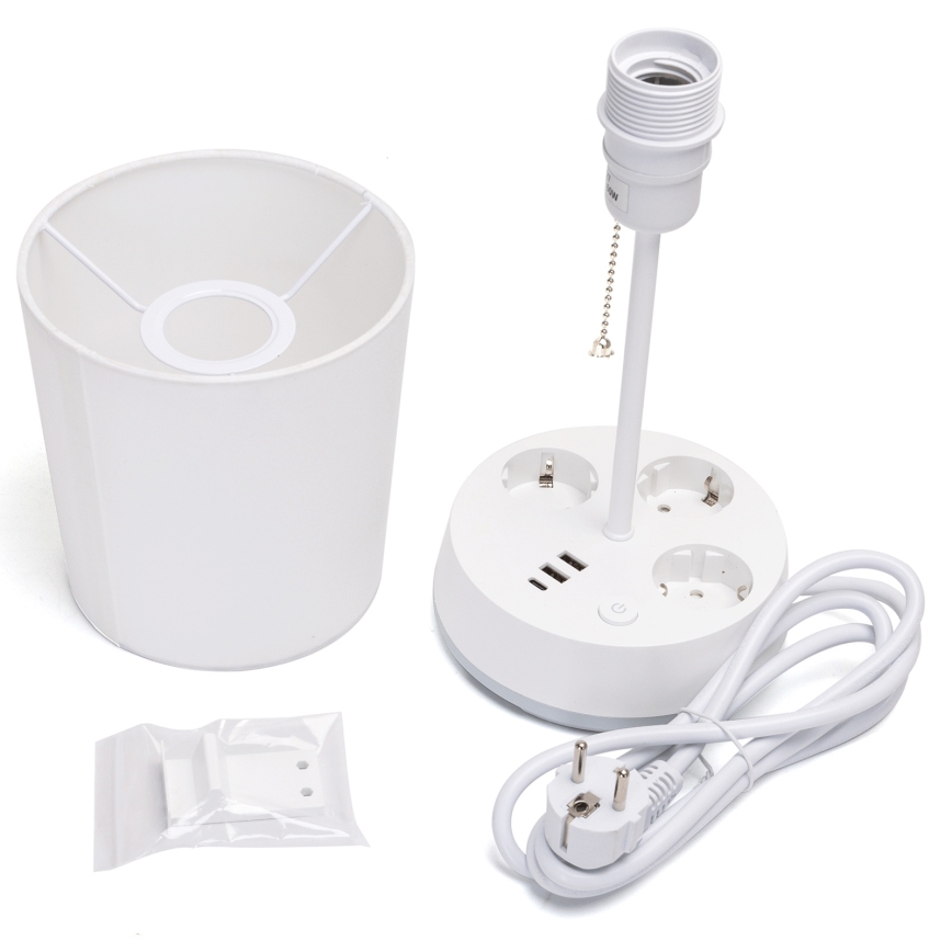 Aigostar - Настольная лампа с розетками и USB-портами 1xE27/60W/230V белая