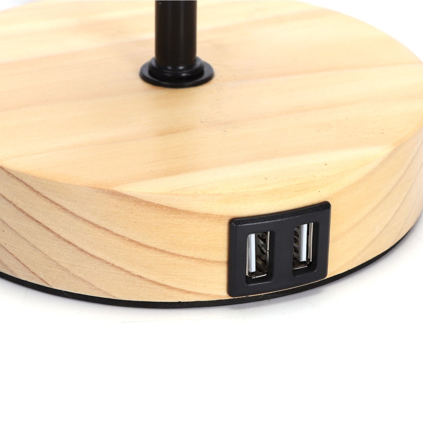 Aigostar - Настольная лампа с USB-портом 1xE27/40W/230V черная/кремовая