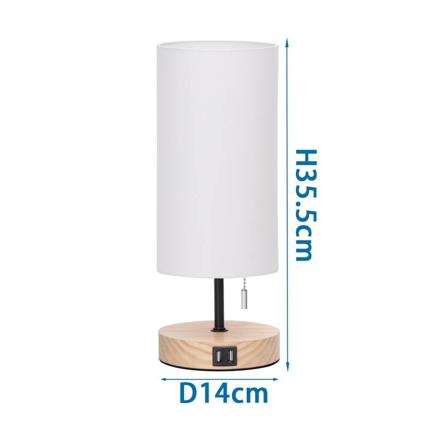 Aigostar - Настольная лампа с USB-портом 1xE27/40W/230V черная/кремовая
