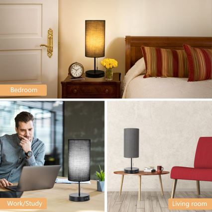 Aigostar - Настольная лампа с USB портом 1xE27/40W/230V черный