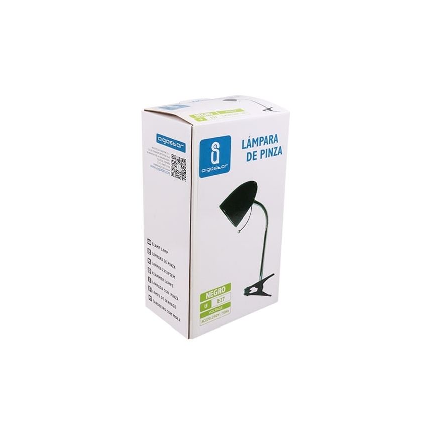 Aigostar -  Настольная лампа с зажимом 1xE27/11W/230V черный/блестящий хром