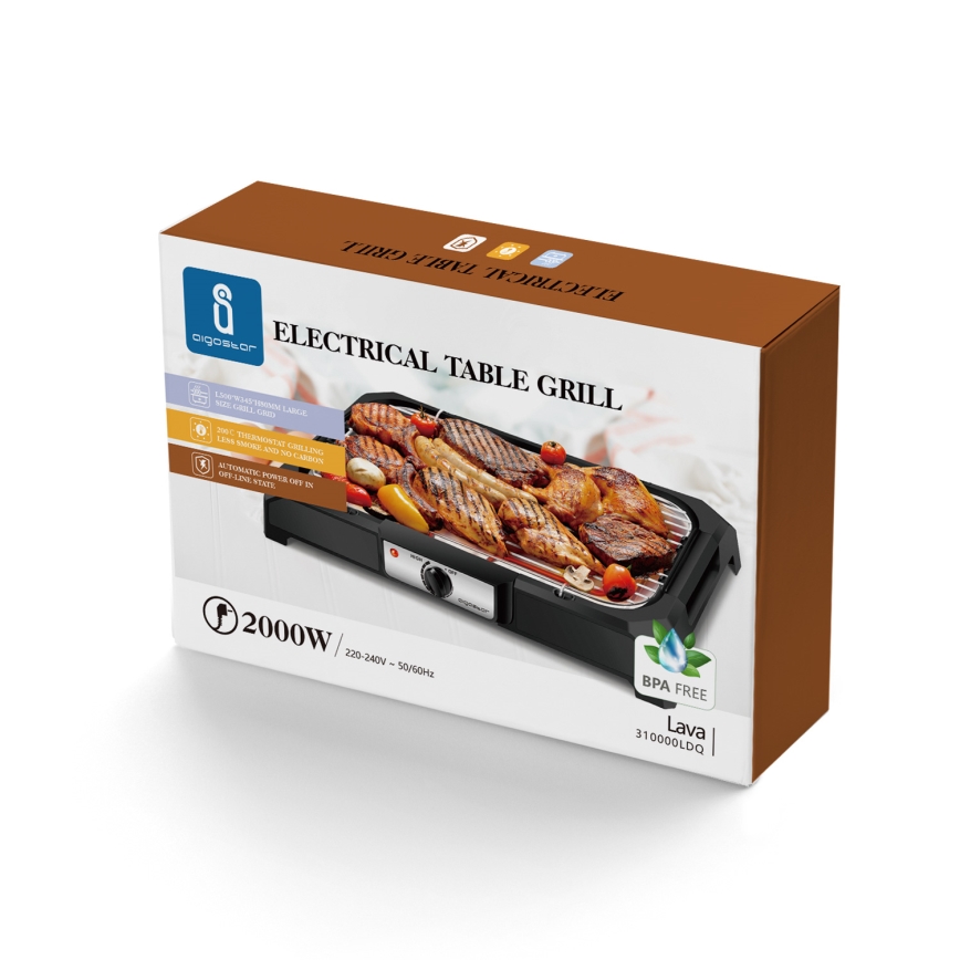 Aigostar - Настольный электрический гриль 2000 Вт/230 В