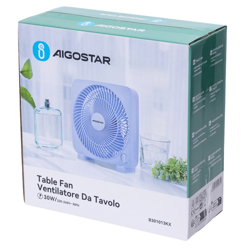Aigostar - Настольный вентилятор 30 Вт/230 В синий