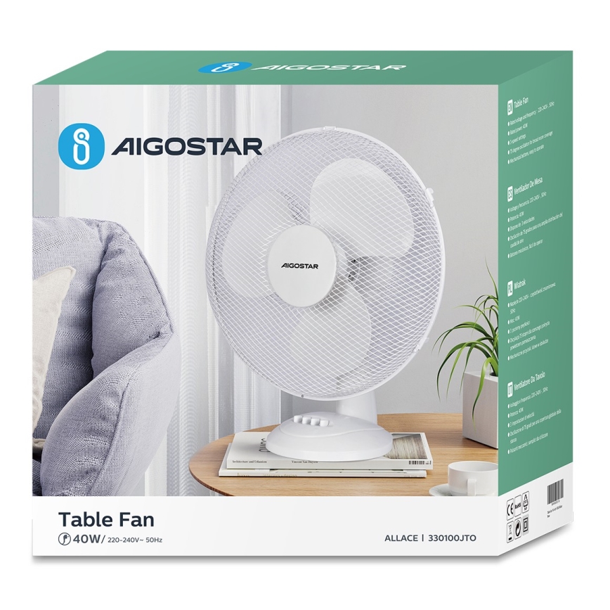 Aigostar - Настольный вентилятор 40W/230V белый