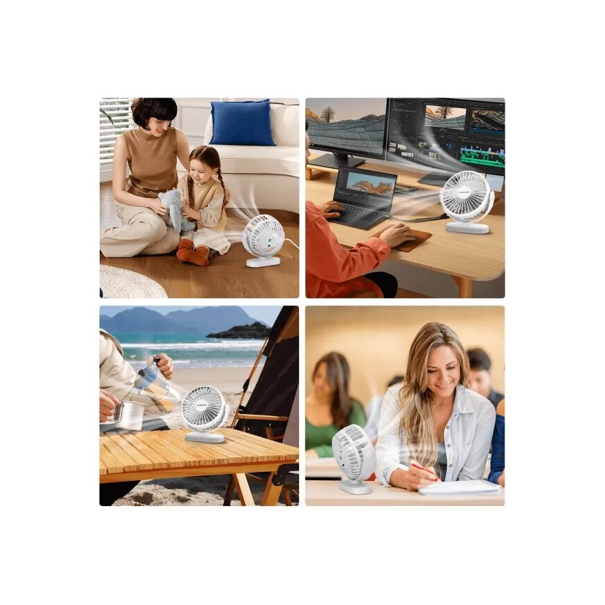 Aigostar - Настольный вентилятор с аккумулятором 4 Вт/5 В 1500 мАч белый