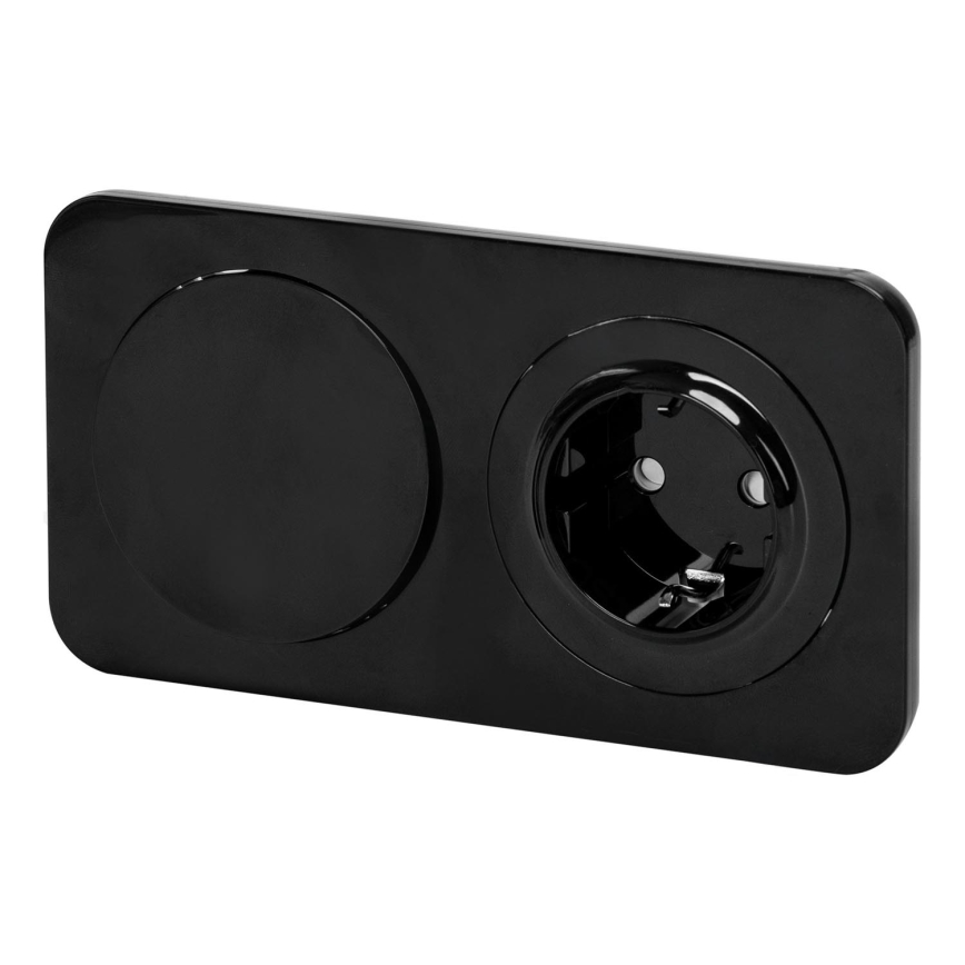 Aigostar - Одинарный выключатель №5 и розетка SCHUKO 230 В в чёрной рамке