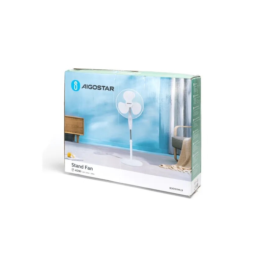 Aigostar - Підлоговий вентилятор 40W/230V білий