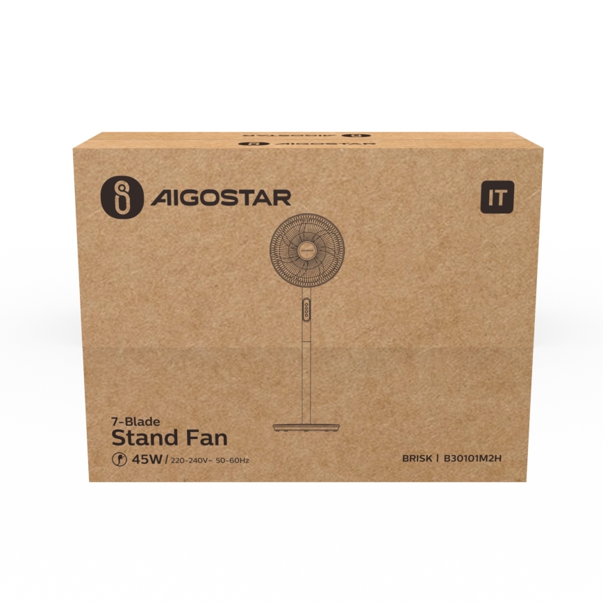 Aigostar - Підлоговий вентилятор 45 Вт/230 В, діаметр 35 см, білий
