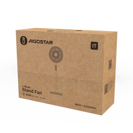 Aigostar - Підлоговий вентилятор 45 Вт/230 В, діаметр 35 см, білий