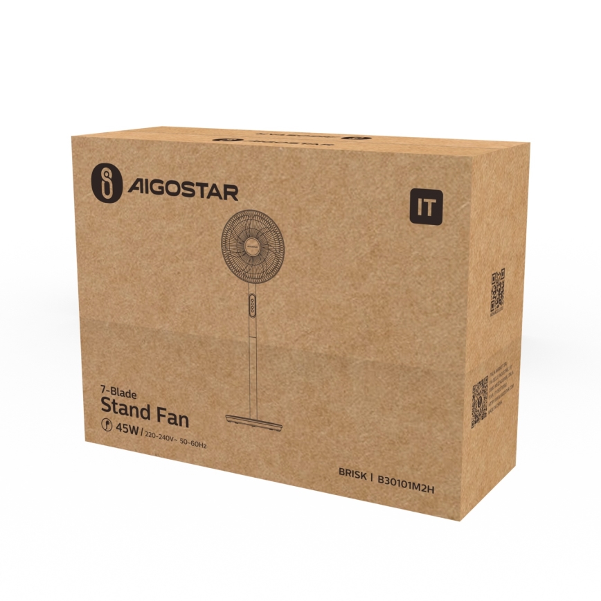 Aigostar - Підлоговий вентилятор 45 Вт/230 В, діаметр 35 см, білий