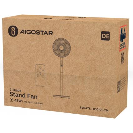 Aigostar - Підлоговий вентилятор 45W/230V білий + пульт дистанційного керування