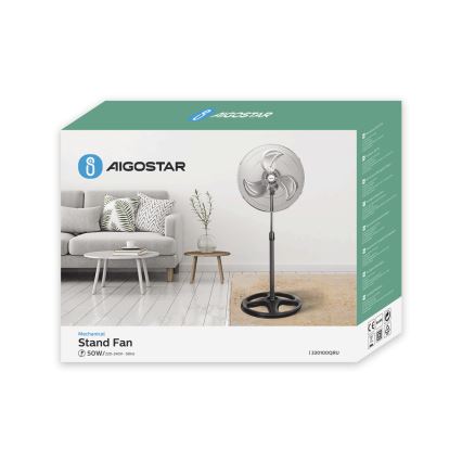 Aigostar - Підлоговий вентилятор 50W/230V, діаметр 50 см, хром/чорний