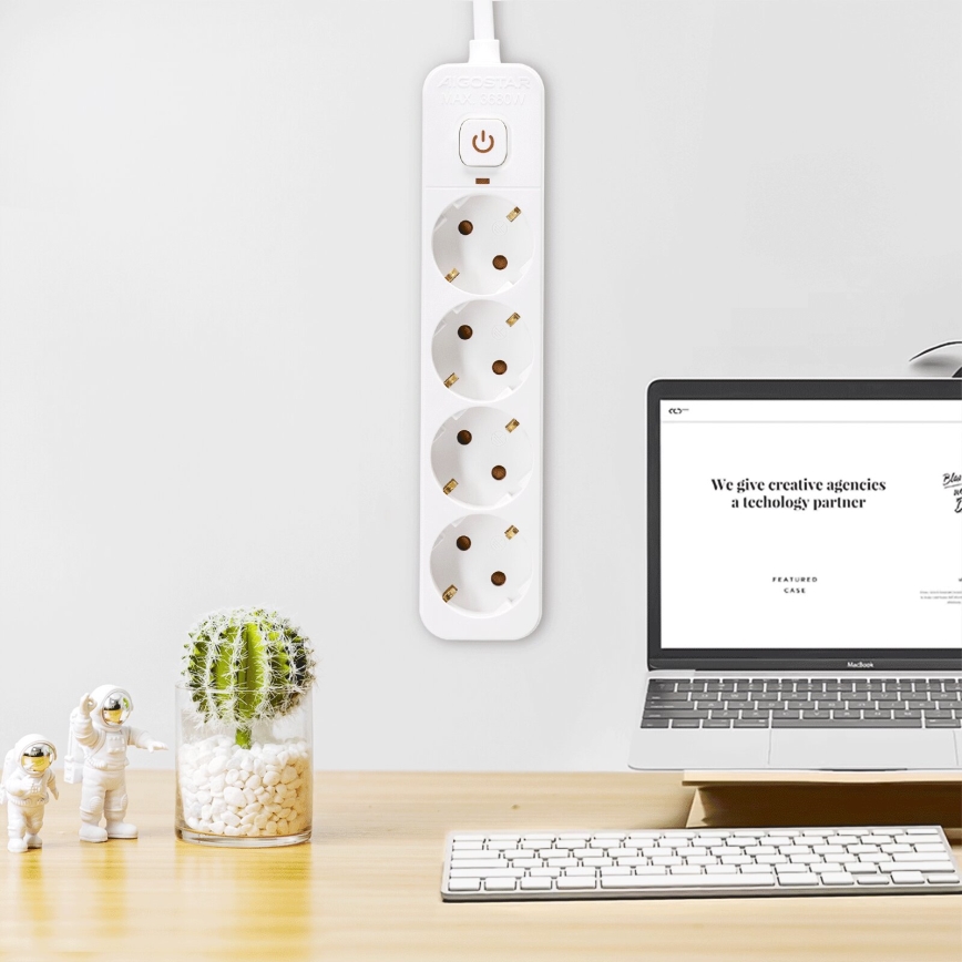 Aigostar - Подовжувач із вимикачем 4 розетки типу F 5 м SCHUKO білий