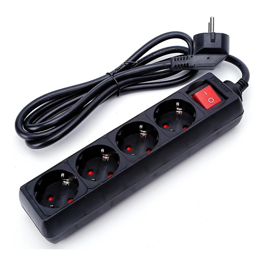 Aigostar - Подовжувач із вимикачем 4 гнізда 1,5 м SCHUKO чорний