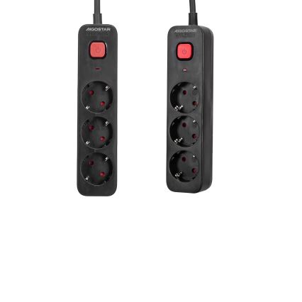 Aigostar - Подовжувач з вимикачем 3 розетки Тип F 1,5м чорний