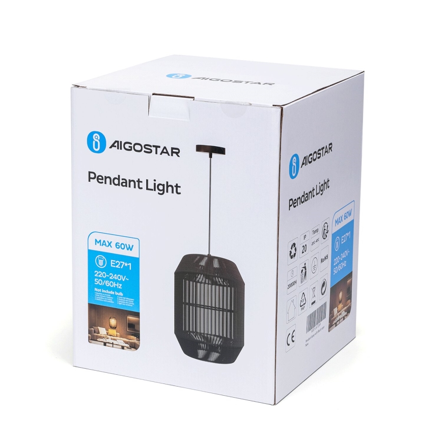 Aigostar - Подвесная люстра 1xE27/60W/230V черный