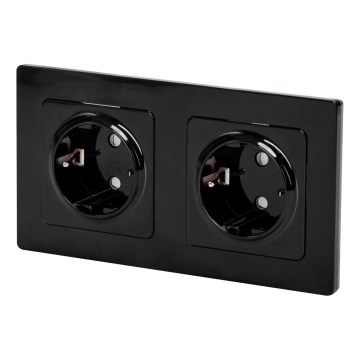 Aigostar - Подвійна побутова розетка з рамкою SCHUKO 230V/16A, чорна