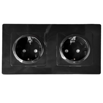 Aigostar - Подвійна побутова розетка з рамкою SCHUKO 230V/16A, чорна