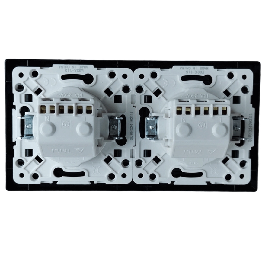 Aigostar - Подвійна побутова розетка з рамкою SCHUKO 230V/16A, чорна
