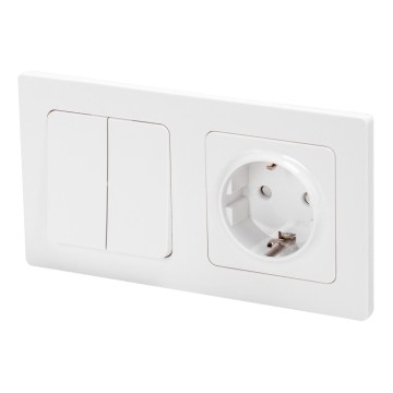 Aigostar - Подвійний вимикач № 6 + 6 та розетка SCHUKO 250V з рамкою, білий